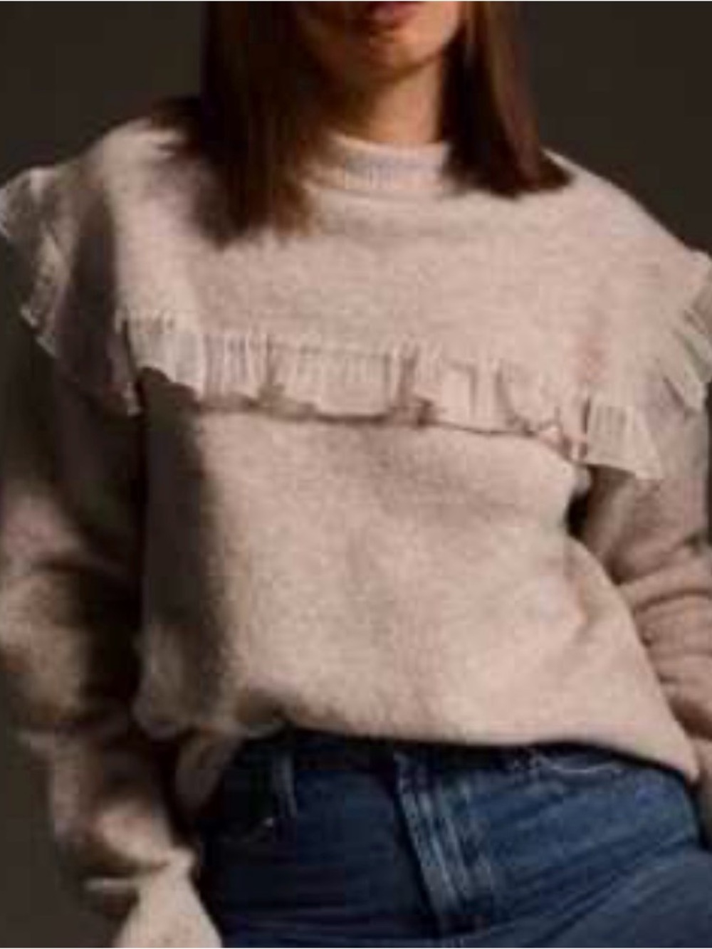 Zara Light Pink Ruffle-Trim Crew Sweater
